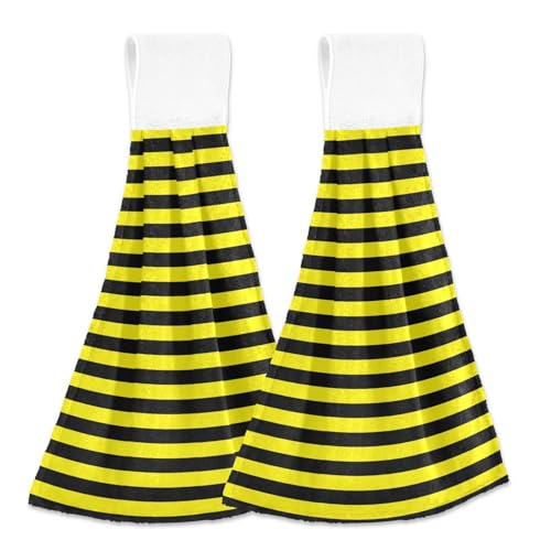 EtherSpher Yellow and Black Line dekoratives Badetuch mit Aufhängeschlaufe, Hotel-Waschlappen, Geschirrtücher, weiß, 2 Stück von EtherSpher