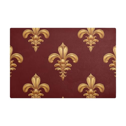 Fleur-de-lis Gold Rot Valentinstag Dekorative Kaffeematten für Arbeitsplatte, Leder, feuchtigkeitsabsorbierende Kaffeebar-Matten für Theke von EtherSpher