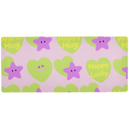 Fluoreszierendes grünes sternförmiges Herzen, violette Sterne, waschbar, großes Mauspad für Reisen, waschbare Mauspads für den Schreibtisch, 80 x 30 cm Fluoreszierendes grünes sternförmiges Herzen, violette Sterne, waschbar, großes Mauspad für Reisen, waschbare Mauspads für den Schreibtisch, 80 x 30 cm von EtherSpher