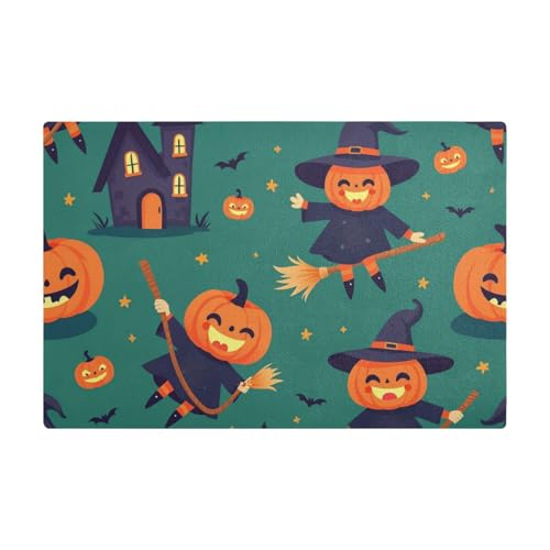 Grüne Halloween-Kürbis-Hexe, dekorative Kaffeematte für Theke, Leder, saugfähige Tischsets für Kaffeemaschine für Arbeitsplatte von EtherSpher