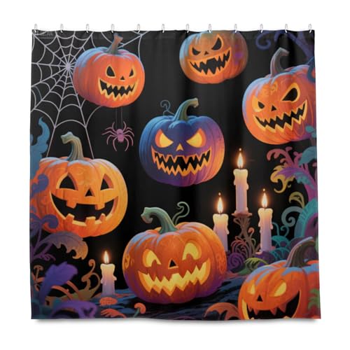 Halloween-Duschvorhang mit Haken, Polyester, maschinenwaschbar, langer Duschvorhang, für Badewanne, Dusche, Cortina para ba?o, 183 x 183 cm, Gelb von EtherSpher