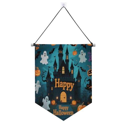 Happy Halloween Schwarzes Schloss zum Aufhängen, Stoffbanner mit Teleskopstange, Party-Banner, hängende Party-Dekorationen für Festivals und besondere Anlässe, Banderinen für Feste und Feste Happy Halloween Schwarzes Schloss zum Aufhängen, Stoffbanner mit Teleskopstange, Party-Banner, hängende Party-Dekorationen für Festivals und besondere Anlässe, Banderinen für Feste und Feste von EtherSpher