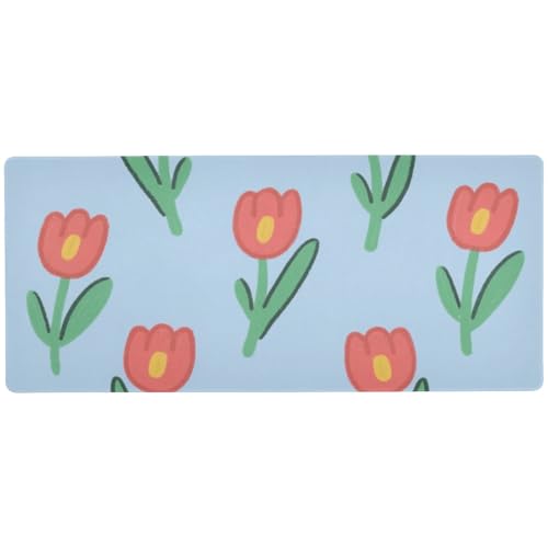 Mauspad mit Cartoon-Tulpenblüte, blaue große Maus und Tastatur, für Studio, großes Mauspad für den Schreibtisch, 80 x 30 cm Mauspad mit Cartoon-Tulpenblüte, blaue große Maus und Tastatur, für Studio, großes Mauspad für den Schreibtisch, 80 x 30 cm von EtherSpher