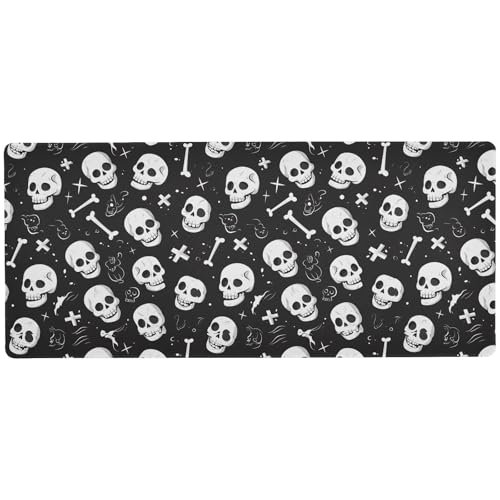 Mauspad mit Halloween-Motiv, unwaschbar, Motiv: schwarzer Totenkopf, für den Schreibtisch, für Reisen, unwaschbar, 80 x 30 cm von EtherSpher