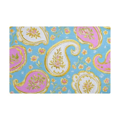 Retro Trendy Flower Paisley Gold Türkis Dekorative Arbeitsplatte Kaffee Matten Leder saugfähig Kaffeemaschine Zubehör für Arbeitsplatten von EtherSpher
