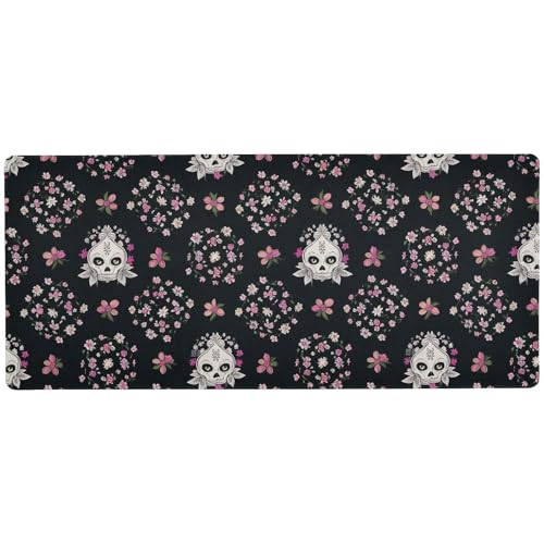 Rutschfestes Mauspad im Gothic-Stil, Totenkopf-Blumen, lang, für den Schreibtisch, 80 x 30 cm Rutschfestes Mauspad im Gothic-Stil, Totenkopf-Blumen, lang, für den Schreibtisch, 80 x 30 cm von EtherSpher