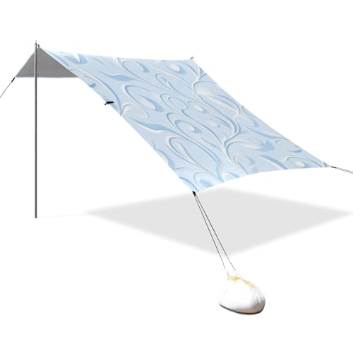 Strandzelt mit blauen frischen Blumen, LSF 50+, leichter Schatten-Sonnenschutz mit Sandtaschen, für Familienreisen, Strandschirm von EtherSpher