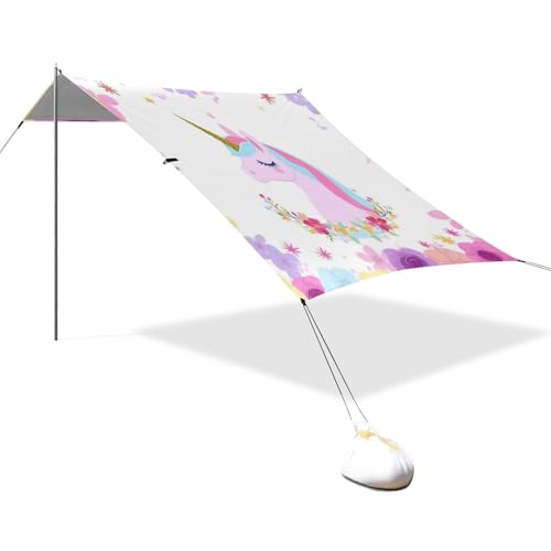 Strandzelt mit bunten Blumen, Einhörner, Traum-Design, LSF 50+, wasserabweisend, großer Sonnenschutz mit Sandsäcken und Sandschaufel für Camping, Picknicks, Hinterhof-Zubehör für Playa Strandzelt mit bunten Blumen, Einhörner, Traum-Design, LSF 50+, wasserabweisend, großer Sonnenschutz mit Sandsäcken und Sandschaufel für Camping, Picknicks, Hinterhof-Zubehör für Playa von EtherSpher