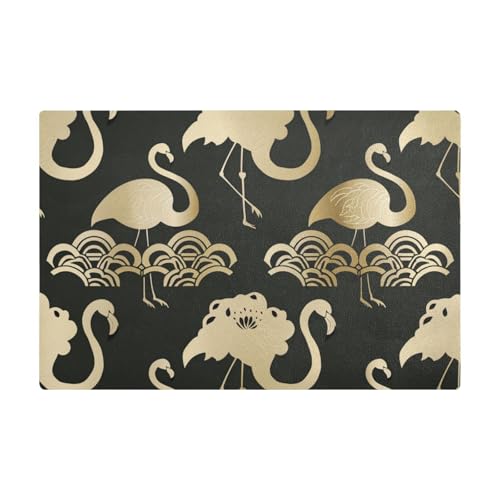 Traditionelles chinesisches Muster Flamingo Schwarz Gold Dekorative Arbeitsplatte Kaffee Matten Leder Wasserabsorbierende Thekenmatten für Kaffeemaschine für Theke von EtherSpher