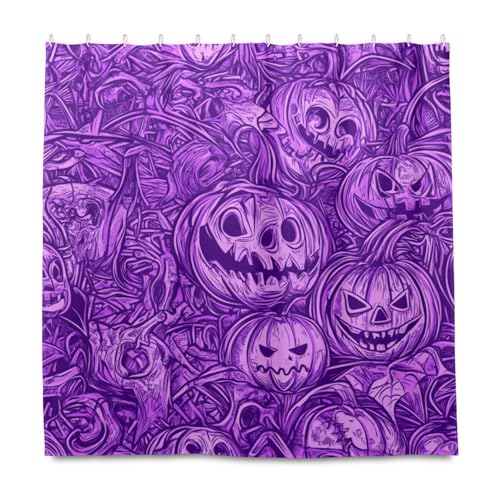 Violetter Halloween-Duschvorhang mit bösen Kürbis, wasserdicht, Western-Duschvorhang mit Haken, Polyester-Stoff, maschinenwaschbar, schicker Duschvorhang, Auskleidung für Badezimmer, Dekoration von EtherSpher