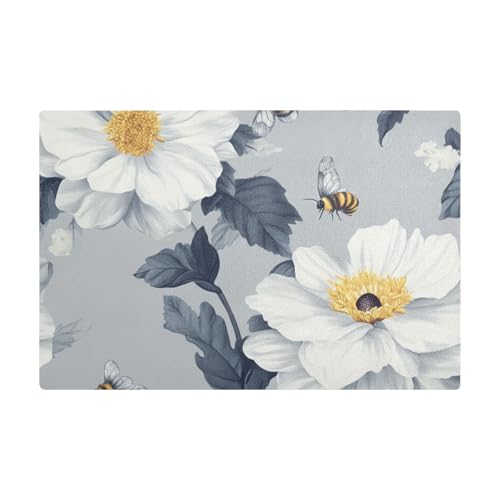 Weiße Vintage-Blumen-Biene, dekorative Kaffeematten für Küche, Leder, saugfähige Matte für Kaffeemaschine für Arbeitsplatte von EtherSpher
