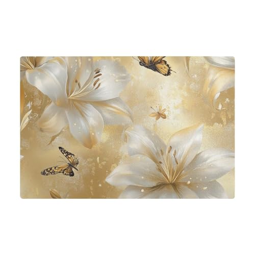 Weiße und goldene Vintage-Kaffeematten mit Blumen und Schmetterlingen für Arbeitsplatte, Leder, absorbiert Kaffeemaschine, Matte für Arbeitsplatten für Arbeitsplatte Weiße und goldene Vintage-Kaffeematten mit Blumen und Schmetterlingen für Arbeitsplatte, Leder, absorbiert Kaffeemaschine, Matte für Arbeitsplatten für Arbeitsplatte von EtherSpher