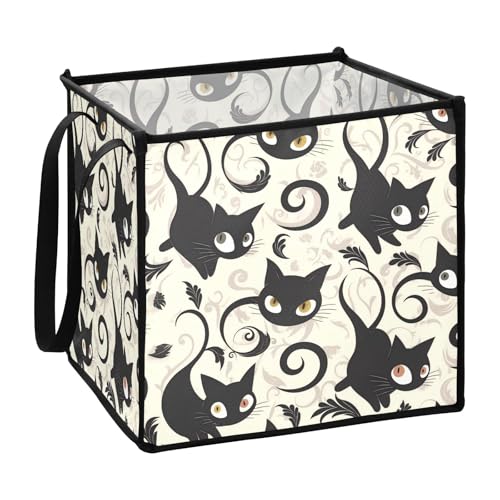 Zusammenklappbarer Kleiderkorb mit Cartoon-Motiv, schwarze Katzen, 33 x 33 x 33 cm von EtherSpher