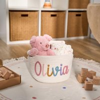 Personalisierter Seil-Baumwollbaby-Korb Kinderzimmer-Spielzeug-Aufbewahrung von EtherealEssenceArtCo