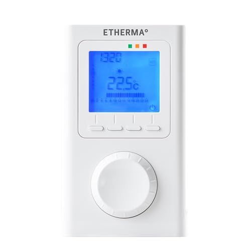 ETHERMA ET-14A, Elektronisches Funk-Raumthermostaat mit Uhr, LCD-Anzeige, Farbe: reinweiß, Mße: 135 x 80 x 23 mm, ET-14A von Etherma