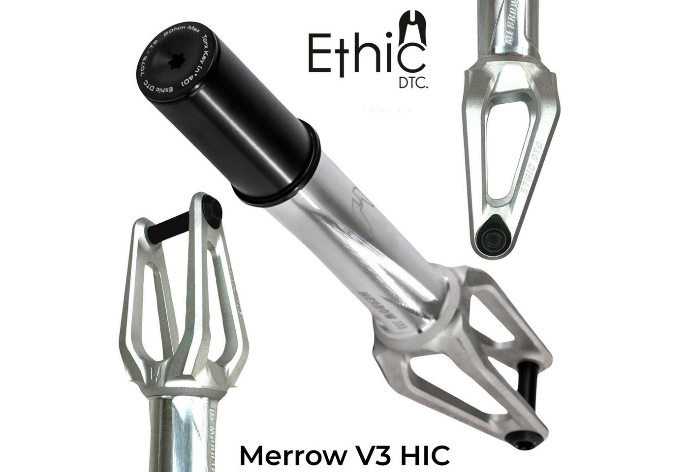 Ethic DTC Stuntscooter Ethic DTC Merrow V3 Stunt-Scooter Gabel HIC 222g Raw Silber von Ethic DTC