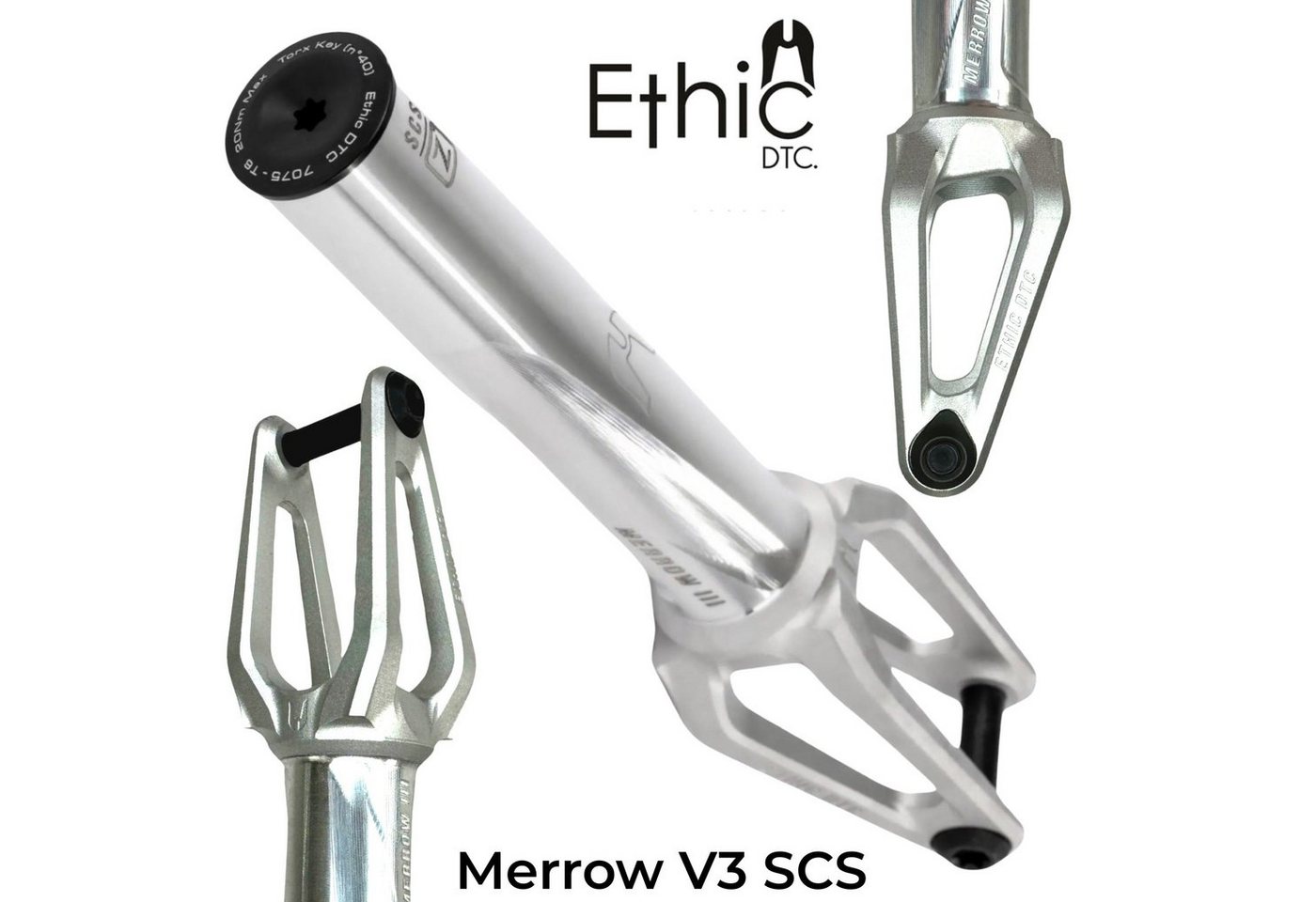 Ethic DTC Stuntscooter Ethic DTC Merrow V3 Stunt-Scooter Gabel SCS 187g Raw Silber von Ethic DTC