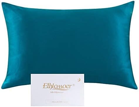 Ethlomoer Kissenbezug ausnatürlicher Reiner Seide für Haar und Haut, beidseitig 19 Momme, 600 Fadenzahl, Design mit verstecktem Reißverschluss, 1 Stück (Türkis, 80 x 80 cm) … von Ethlomoer