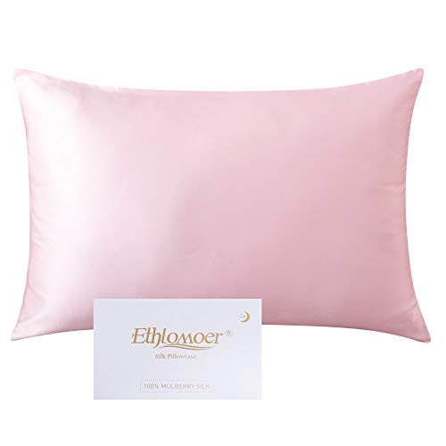 Ethlomoer Kissenbezug aus 100% natürlicher Reiner Seide für Haar und Haut, beidseitig 19 Momme, 600 Fadenzahl, Design mit verstecktem Reißverschluss, 1 Stück 40x80cm Pink von Ethlomoer