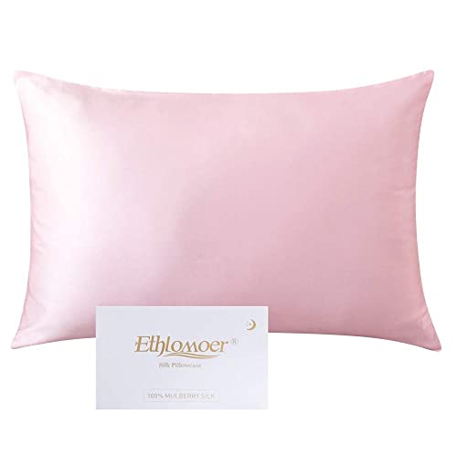 Ethlomoer Kissenbezug aus 100% natürlicher Reiner Seide für Haar und Haut, beidseitig 19 Momme, 600 Fadenzahl, Design mit verstecktem Reißverschluss, 1 Stück 80x80cm Pink von Ethlomoer