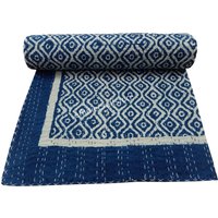 Baumwoll Quilt Kantha Indigo Blau Hand Block Decke Tagesdecke Reversible Winter von Ethniccraftstore