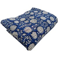 Floral Bedruckte Baumwolle Kantha Quilt Wende Boho Art Blau Sommer Queen Tagesdecke Decke von Ethniccraftstore