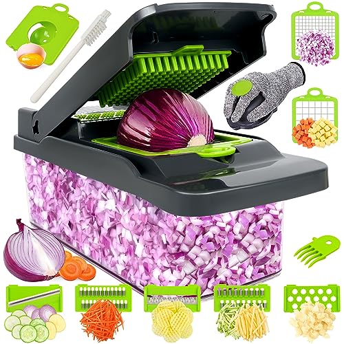 16 In 1 Gemüseschneider, Gemüse Schneider, Mandoline Gemüsehobel, Vegetable Chopper, Würfelschneider mit 7 Austauschbare Klingen, Gemüsehobel Dicer für Hobeln Von Obst Gemüse, Karotte, Kartoffel von Etievort