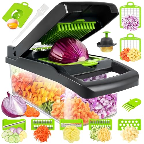 16 In 1 Gemüseschneider, Gemüse Schneider, Mandoline Gemüsehobel Dicer, Würfelschneider mit 7 Austauschbare Klingen Vegetable Chopper Dicer für Hobeln Von Obst Gemüse, Karotte, Kartoffel, Knoblauch von Etievort