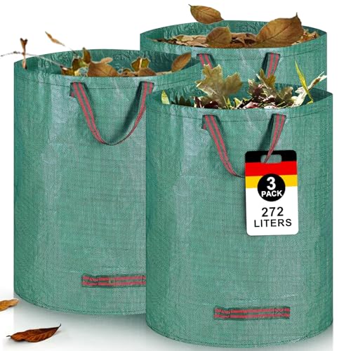 3X 272L Gartensack Laubsack Gartenabfallsack Stabil - Gartensäcke für Gartenabfälle Laubsäcke Rasenschnitt Grünschnittsäcke Faltbar, Groß, Abfallsack Garten Wiederverwendbare, zum Unkraut Blatt Müll von Etievort