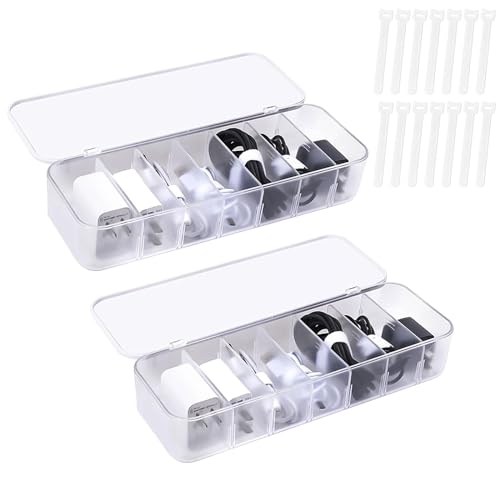 Etievort 2 Stück Kabel Organizer Box,Kabel Aufbewahrungs Box,Ladekabel Organizer8 Fächer,20 Kabelbindern Kabel Organizer Box Aufbewahrungsbox für Schreibtisch Aufbewahrung,Büro (Weiß) von Etievort