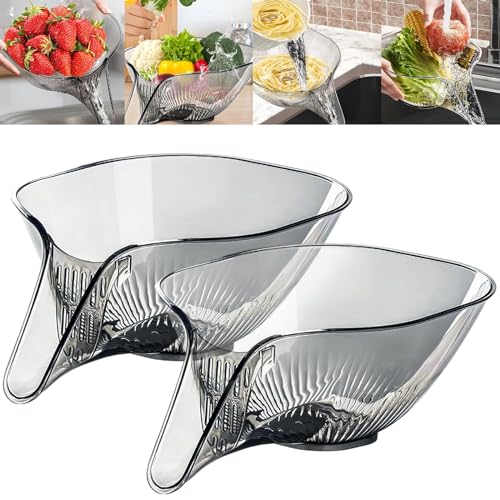 Etievort Multifunktionaler Abtropfkorb, 2PCS Drainage Basket Funnel, Multi-Functional Drain Basket, Abflussschüsselkorb zum Waschen von Lebensmitteln, Gemüse, Obst, Abtropfkorb Trichter (Grau) von Etievort