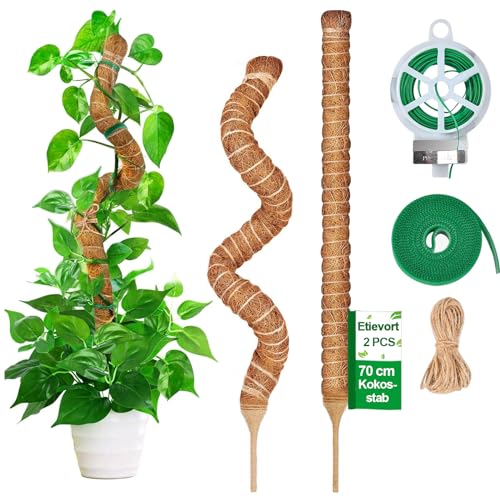 Monstera Rankhilfe, 2 Pack 70cm Biegbar Moosstab, Biegsame Moosstab für Monstera mit Zubehör, Kokosstab für Kletterpflanzen Pflanzenstütze, Haus Garten Pflanzen Unterstützung aus Kokosfaser (2 Pack) von Etievort