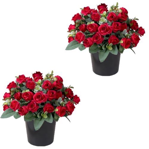 Etomvoop Künstliche Grabblumen in Töpfen, 22 Köpfe, Seidenrosen, Eukalypse, Friedhof, Beerdigung, Blumen, echt wie künstlicher Blumenstrauß für den Außenbereich, Grabschmuck, Gedenkstätte, Ostern, Etomvoop Künstliche Grabblumen in Töpfen, 22 Köpfe, Seidenrosen, Eukalypse, Friedhof, Beerdigung, Blumen, echt wie künstlicher Blumenstrauß für den Außenbereich, Grabschmuck, Gedenkstätte, Ostern, von Etomvoop