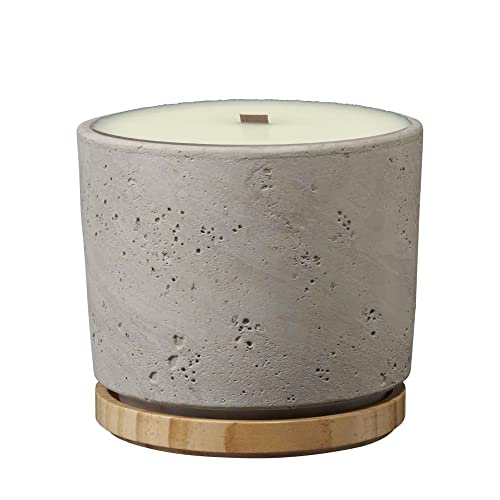 Duftkerze XXL Kerze im Keramik Topf mit Holz Fuss aus Bio Sojawachs mit Duft über 200h Brenndauer Made in Germany Handmade im Ahrtal - 100% Bio (Lavendel) von Etoni