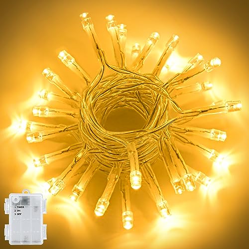 Etopgo Lichterkette Batterie, 5M 50LED Lichterketten Außen mit timer, IP65 Wasserdicht Lichterkette Batterie Warmweiß für Innen außen Weihnachtsdekorationen,Party,Garten von Etopgo