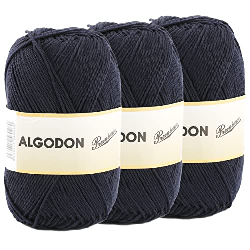 Baumwollgarn 100% Baumwolle 220 Meter zum Stricken und Häkeln, Packung mit 3 x 100g, Farbe Marineblau Baumwollgarn 100% Baumwolle 220 Meter zum Stricken und Häkeln, Packung mit 3 x 100g, Farbe Marineblau von Etrexonline