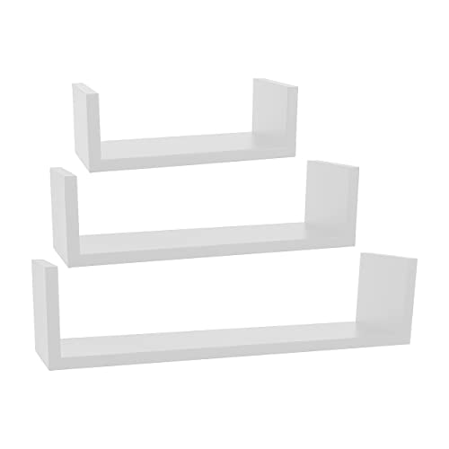Etrexonline Set mit 3 Regalen, schwebender Wandregal, MDF, versteckte Montage, dekorativ, kreativ, ideal für Wohnzimmer, Küche, Schlafzimmer, Flur, Badezimmer usw. (weiß) von Etrexonline
