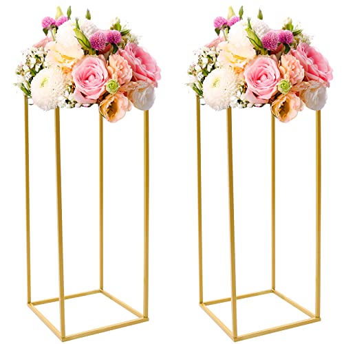 2 Stück Hochzeit Blumenständer 60cm-Hoch Gold Eisen-Hochzeitsdekoration 25cm-Breit für Tische Blumenstrauß Vase Säulen Blumenvase Rechteckig Bodenvase für Hochzeit Party von Etrhdfyts