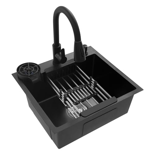 Edelstahl Spülbecken 50 cm Breit 20cm-Tief mit Ausziehbar-360 °-Drehbar-Küchenarmatur Abtropffläche Schalldämmung-Schicht Seifenspender Tasserneiniger Abflussrohr Abflusssieb Küche Spüle Küchenspüle von Etrhdfyts