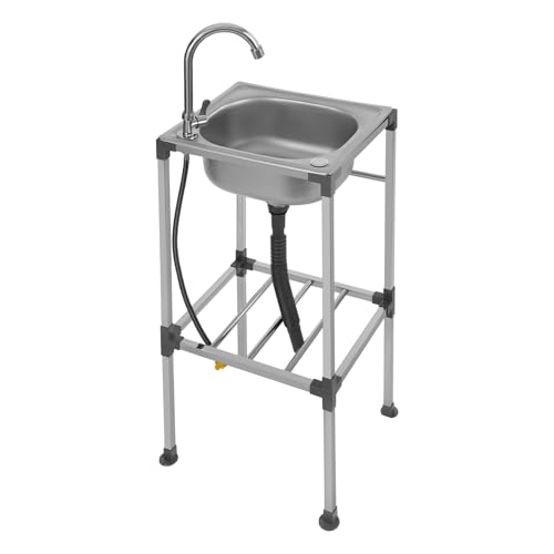Edelstahl Spültisch 38 cm Breit mit 360 ° Drehbar-Wasserhahn 1 Eben Ablage Freistehendes Spülbecken mit Abflussrohr Abflusssieb Küche Spüle mit Unterschrank Küchenspüle Outdoorküche Camping 38*33*83cm von Etrhdfyts