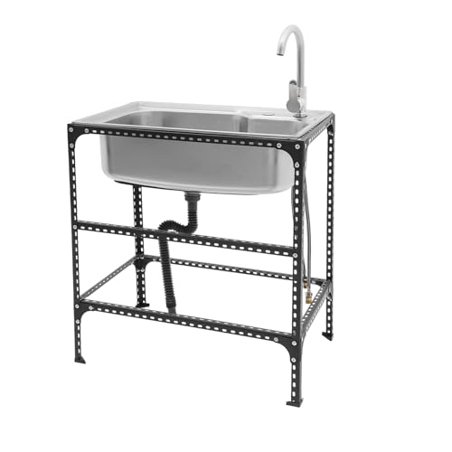 Edelstahl Spültisch 70 cm Breit Freistehende Küchenspüle mit Warm und Kalt-Wasserhahn Freistehende Spüle mit Unterschrank Abflussrohr Abflusssieb Kommerzielles Spülbecken Edelstahl Spültisch 70 cm Breit Freistehende Küchenspüle mit Warm und Kalt-Wasserhahn Freistehende Spüle mit Unterschrank Abflussrohr Abflusssieb Kommerzielles Spülbecken von Etrhdfyts