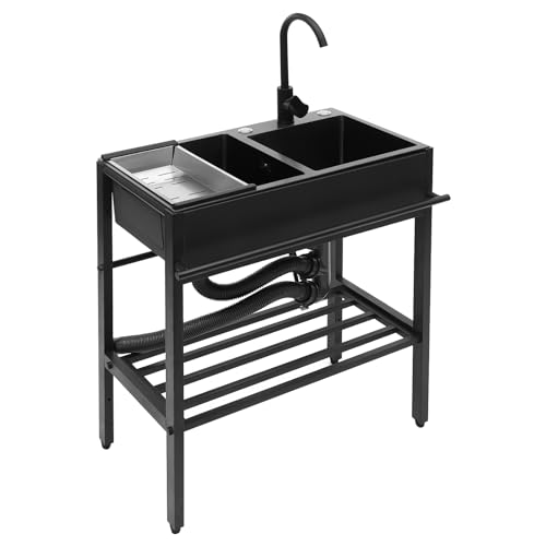 Edelstahl Spültisch 72 cm Breit Schwarz 2 Becken Freistehende Küchenspüle mit 360°-Drehbar-Wasserhahn-Warm&Kalt Freistehende Spüle mit Unterschrank Abflussrohr Abflusssieb Abtropffläche Seifenspender Edelstahl Spültisch 72 cm Breit Schwarz 2 Becken Freistehende Küchenspüle mit 360°-Drehbar-Wasserhahn-Warm&Kalt Freistehende Spüle mit Unterschrank Abflussrohr Abflusssieb Abtropffläche Seifenspender von Etrhdfyts