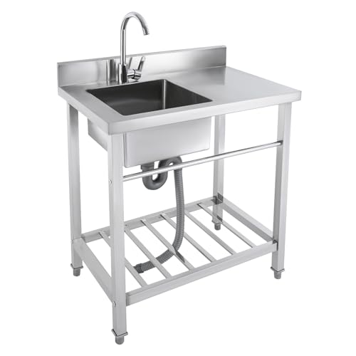 Etrhdfyts Edelstahl Spültisch 80 cm Breit mit Blende, Küche Spüle mit Unterschrank,Freistehendes Spülbecken mit Wasserhahn, Ablauf-Schlauch, Küchenspüle für Küche, Outdoorküche, Camping,1 Becken von Etrhdfyts