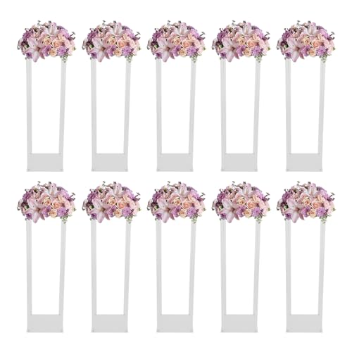 Etrhdfyts 10 Stück Hochzeit Blumenständer 80cm Transparente Acryl-Hochzeitsdekoration für Tische Blumenstrauß Vase Säulen Blumenvase Rechteckig Bodenvase mit Acrylplatte für Hochzeit Party von Etrhdfyts