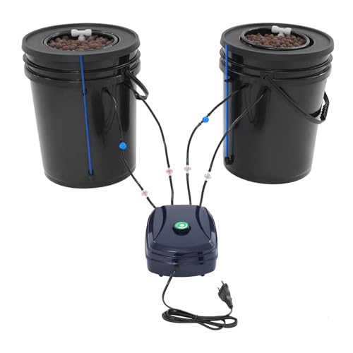 Etrhdfyts DWC Hydroponic System Komplettset mit 12W Luftpumpe, 2 Eimer-5-Gallonen, Hydrokultur Anbausystem, 2 Beutel-Ceramsite,Topf-Tropfkit von Etrhdfyts