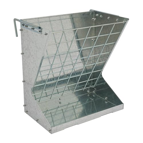 Etrhdfyts Heuraufe Vieh-Feeder Hängend Freistehend,Tragfähigkeit 30kg für Heu und Getreide,Futtertrog mit Verstellbaren Haken, Futterraufe mit Futterschale Gitter für Schafe,Ziegen,Pferd (Silber) von Etrhdfyts