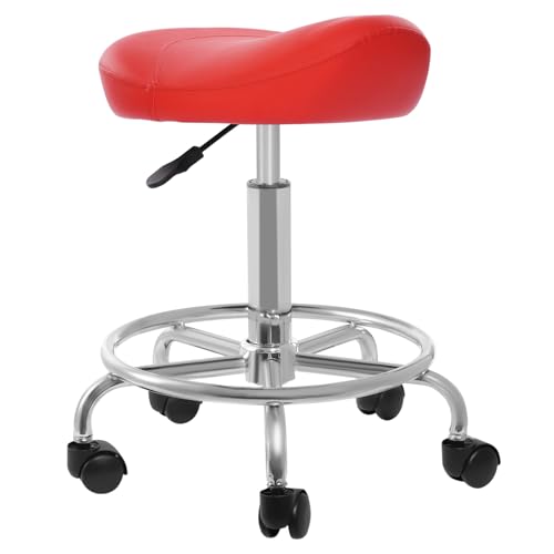Etrhdfyts Rollhocker Höhenverstellbar, 360° Drehbarer Sitz Barhocker Sattelhocker für Büro Salon Friseur Pubs Massage Spa (Rot) von Etrhdfyts