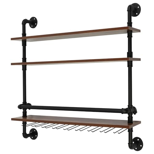 Etrhdfyts Weinregal Holz Vintage Wandmontage mit Weinglashalter Metall Rahmen Flaschenregal Weinaufbewahrungsregal von Etrhdfyts