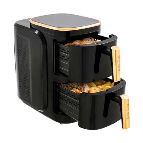 XXL Heißluftfritteuse 2 Kammern Airfryer XXL Heissluftfritteuse Doppelkammer Air Fryer Luftfritteuse 12L(6 L+ 6 L) 2-Separat-Gesteuert-Frittierkorb mit 2-Grillrost 0-60 Minuten 60-200°C Einstellbar von Etrhdfyts