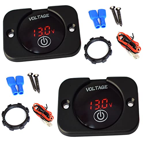 Auto Wasserdichtes Digital Voltmeter Lesbar Klar DC 12V 24V mit Tasten Berühren und Installation Kits (Rot-2 Stück) von Etrogo